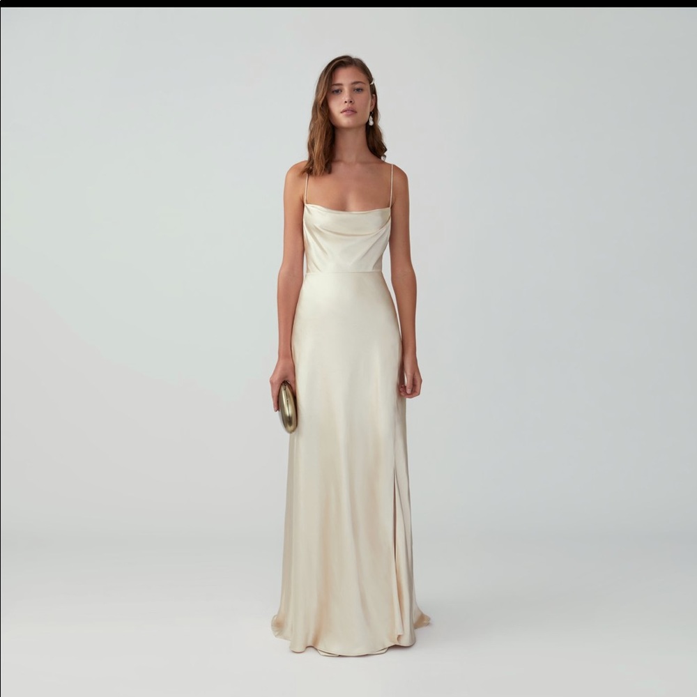 Fame & Partners Strappy Draped Gown, Champagne, 0